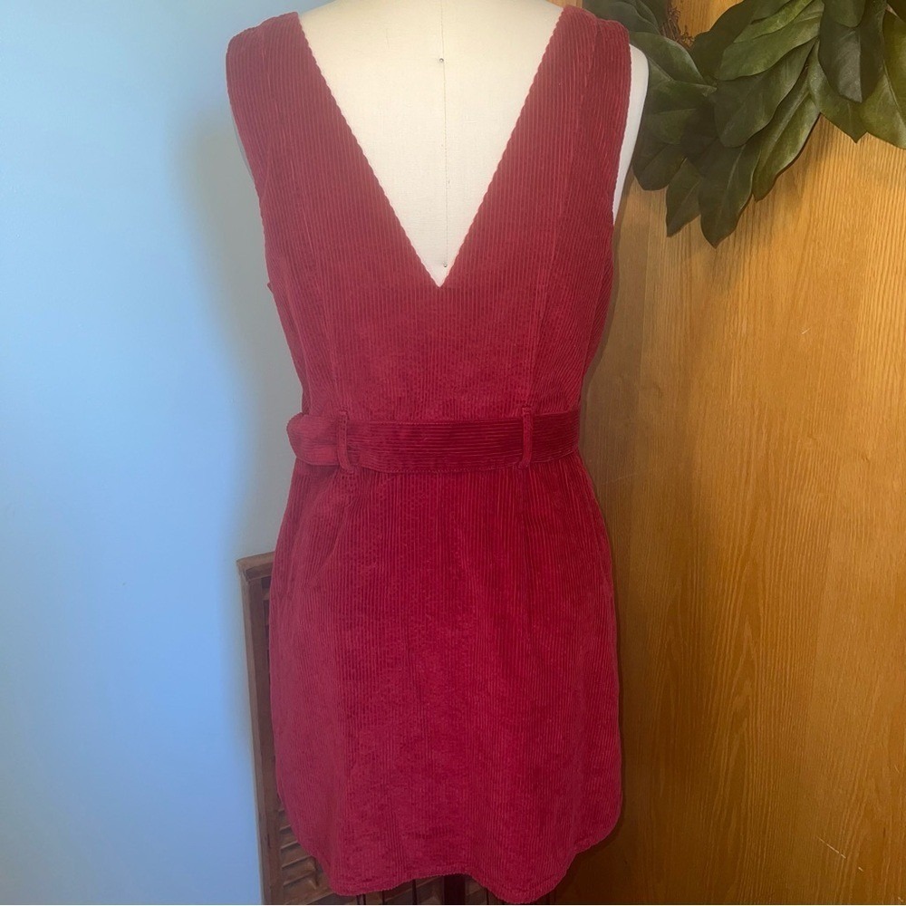 American‎ Eagle Outfitters Deep Red Corduroy Jumper Dress Large Belted Pockets - Picture 5 of 8
